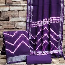 Tie Dye Cotton Slub Dress Material - Purple Color
