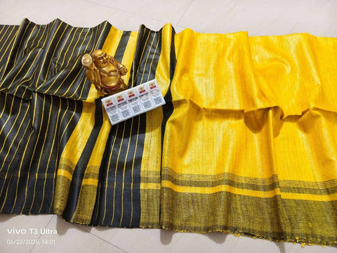 Pure Gicha Silk Saree - Yellow Color
