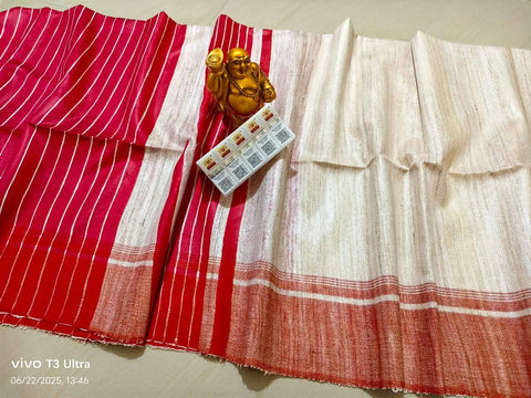 Pure Gicha Silk Saree - White Color