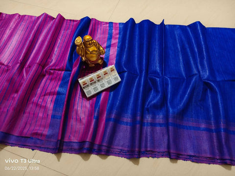 Pure Gicha Silk Saree - Navy Blue Color