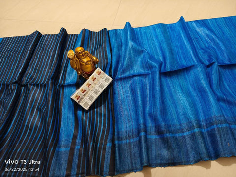 Pure Gicha Silk Saree - Blue Color