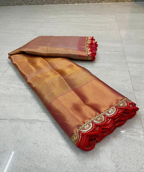 Banarasi Silk Tissue Saree – Copper-Gold Color