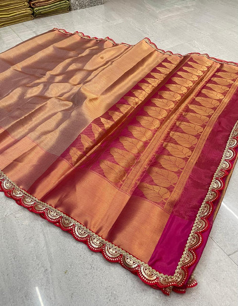 Banarasi Silk Tissue Saree – Copper-Gold Color