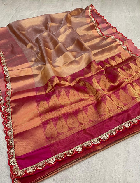 Banarasi Silk Tissue Saree – Copper-Gold Color