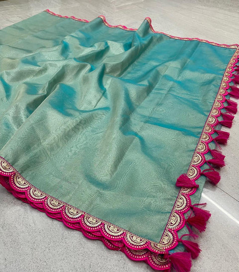 बनारसी टिश्यू सिल्क साड़ी - सुनहरा रंग
