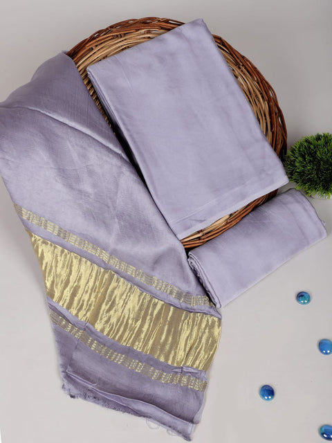 Katan Plain Silk Suit With Zari Pallu -  Bluish Grey Color