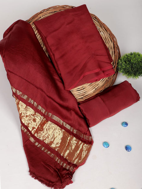 Katan Plain Silk Suit With Zari Pallu -  Maroon Color