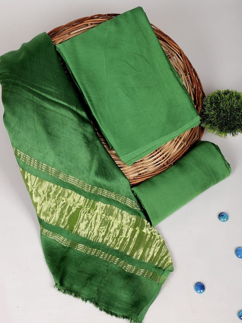 Katan Plain Silk Suit With Zari Pallu -  Green Color