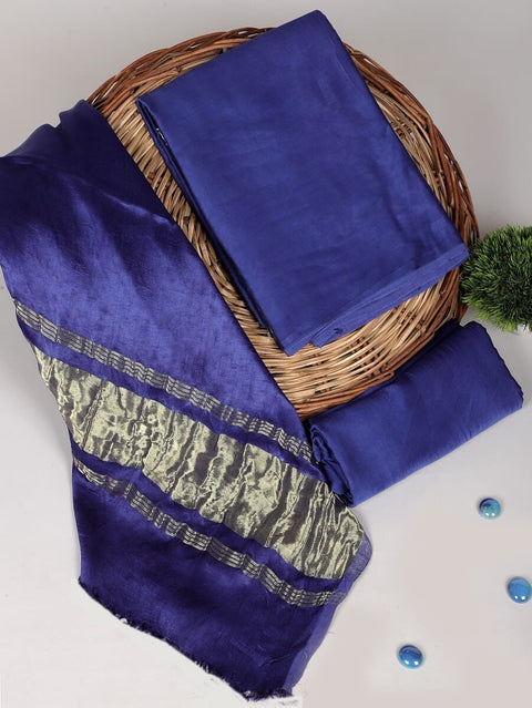 Katan Plain Silk Suit With Zari Pallu -  Blue Color