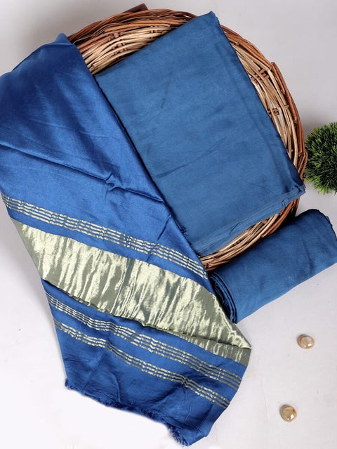 Katan Plain Silk Suit With Zari Pallu -  Blue Colour