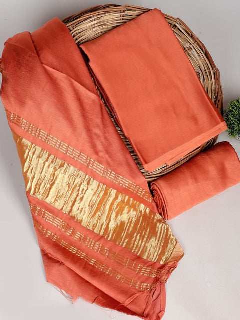 Katan Plain Silk Suit With Zari Pallu -  Peach Color