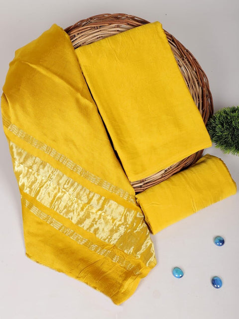 Katan Plain Silk Suit With Zari Pallu -  Yellow Color