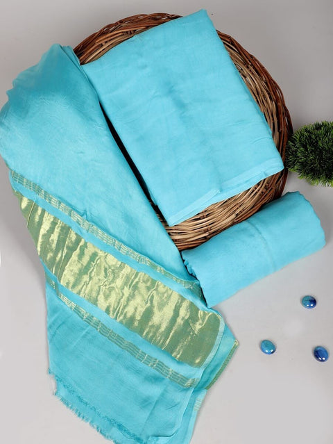 Katan Plain Silk Suit With Zari Pallu -  Sky Blue Color