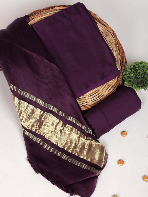Katan Plain Silk Suit With Zari Pallu -  Dark Violet Color