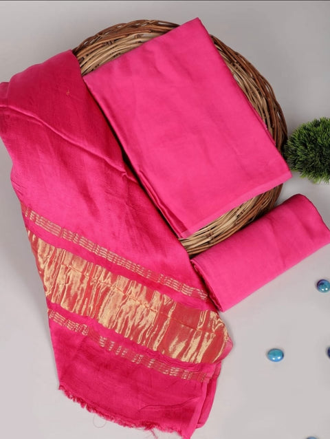 Katan Plain Silk Suit With Zari Pallu -  Pink Color