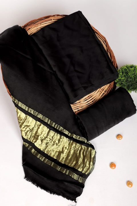 Katan Plain Silk Suit With Zari Pallu -  Black Color