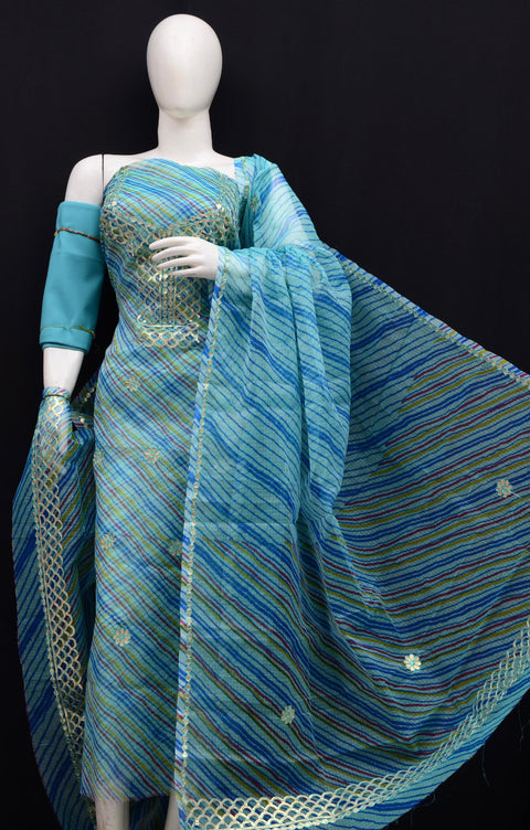 Pure Cotton Gota Patti Lehriya Print Suits - Blue Color