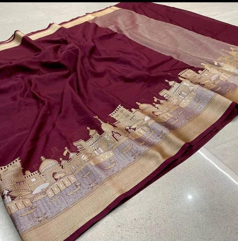 Exquisite Banarasi Semi Katan Dupion Silk Saree - Maroon Color