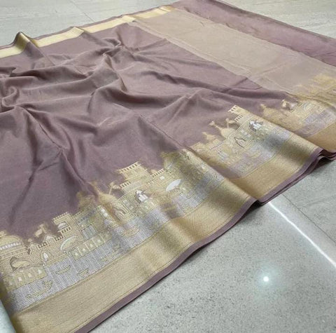 Exquisite Banarasi Semi Katan Dupion Silk Saree - Grey Color