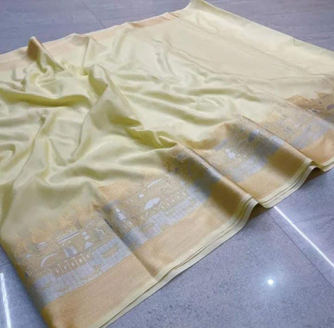 Exquisite Banarasi Semi Katan Dupion Silk Saree - White Color