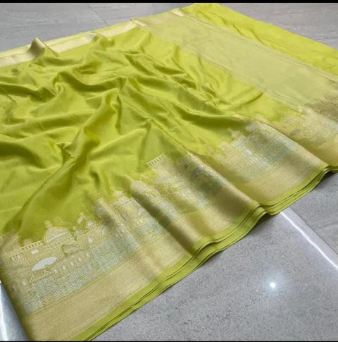 Exquisite Banarasi Semi Katan Dupion Silk Saree - Olive Color