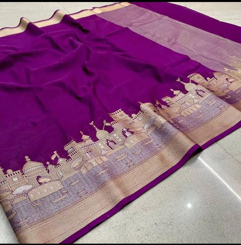 Exquisite Banarasi Semi Katan Dupion Silk Saree - Purple Color