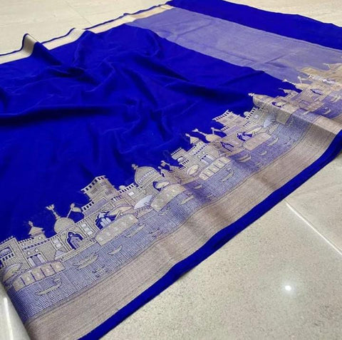 Exquisite Banarasi Semi Katan Dupion Silk Saree - Royal Blue Color