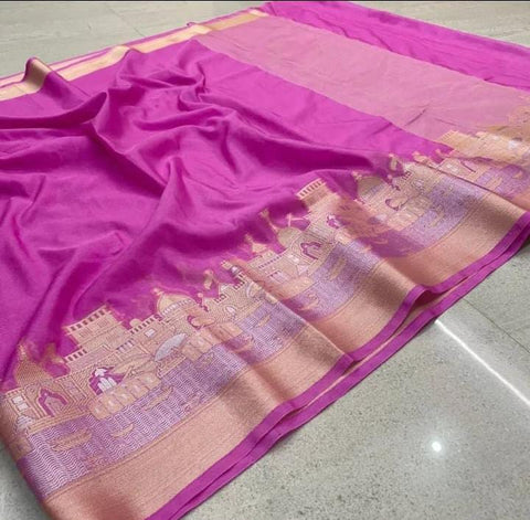 Exquisite Banarasi Semi Katan Dupion Silk Saree - Pink Color
