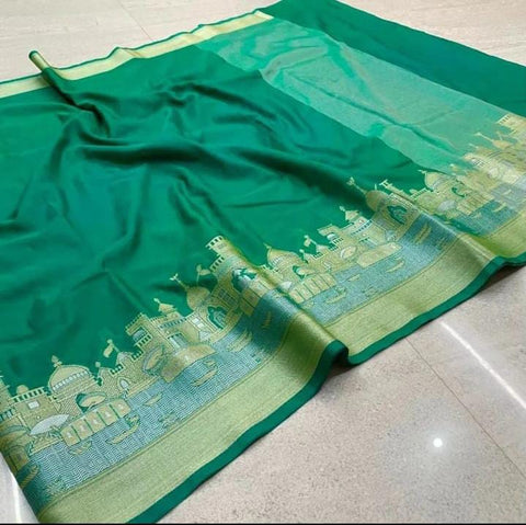 Exquisite Banarasi Semi Katan Dupion Silk Saree - Sea Green Color