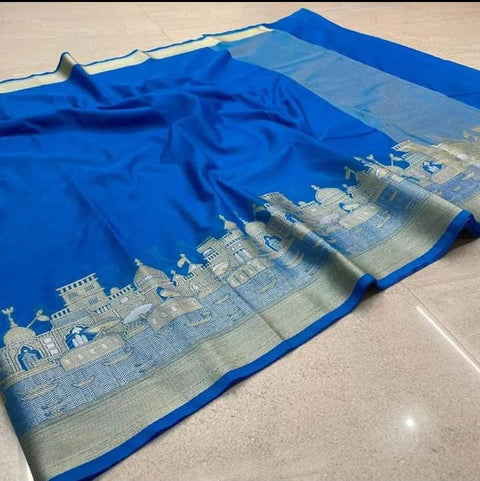 Exquisite Banarasi Semi Katan Dupion Silk Saree - Sky Blue Color
