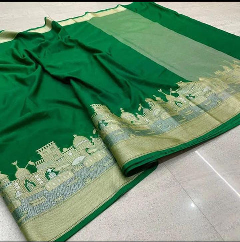 Exquisite Banarasi Semi Katan Dupion Silk Saree - Green Color