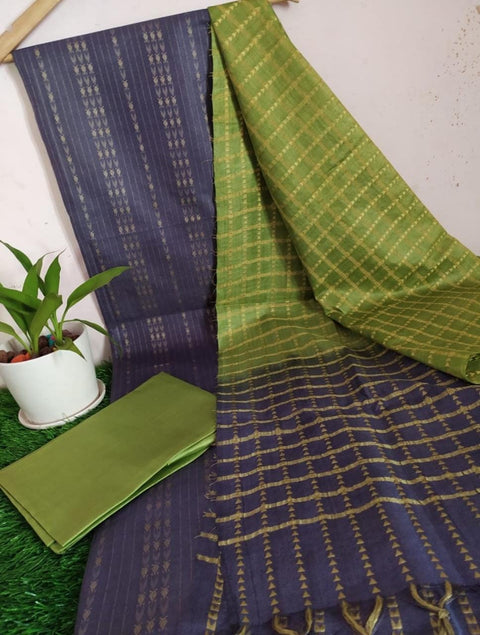 Katan Silk Woven Suit - Grey & Green Color