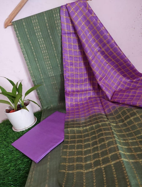 Katan Silk Woven Suit - Purple & Green Color