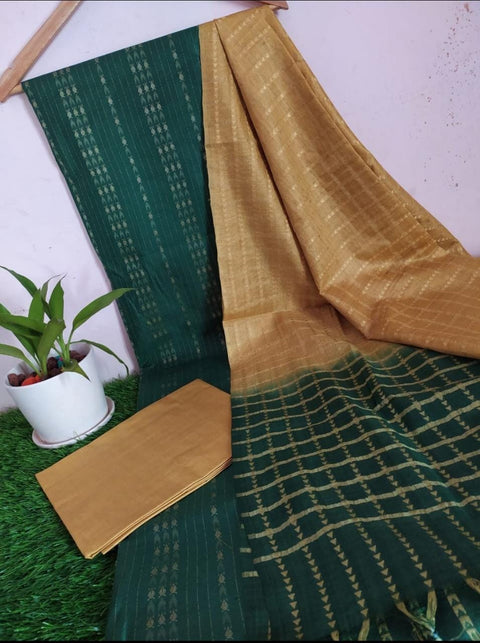 Katan Silk Woven Suit - Brown & Green Color