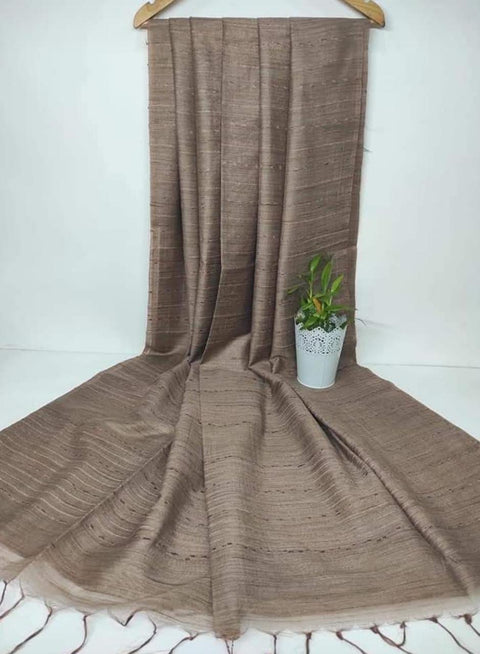 Handwoven Cotton Baswada Silk Saree With Flag Strip Lines - Beige Color