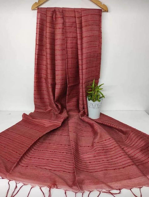 కోట బస్వాడ సిల్క్ చీర, నేసిన సీక్వెన్స్ లైన్స్ తో - ఊదా రంగు