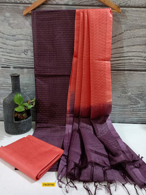 Katan Silk Weaving Suit with Herringbone Dupatta - Wine Color