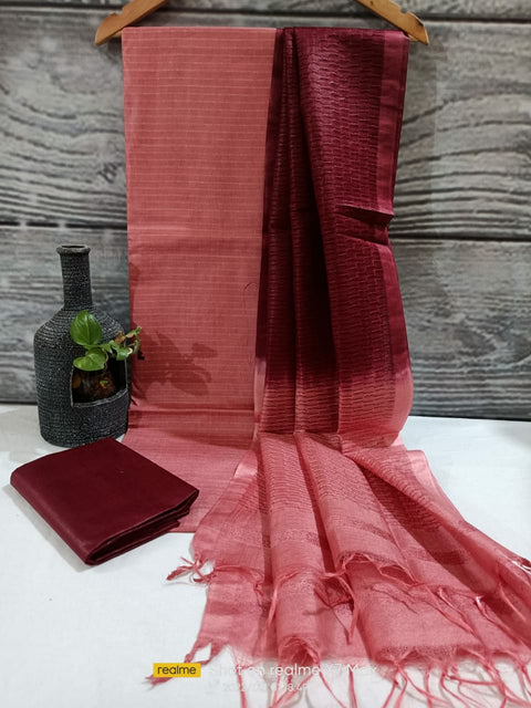 Katan Silk Weaving Suit with Herringbone Dupatta - Pink Color