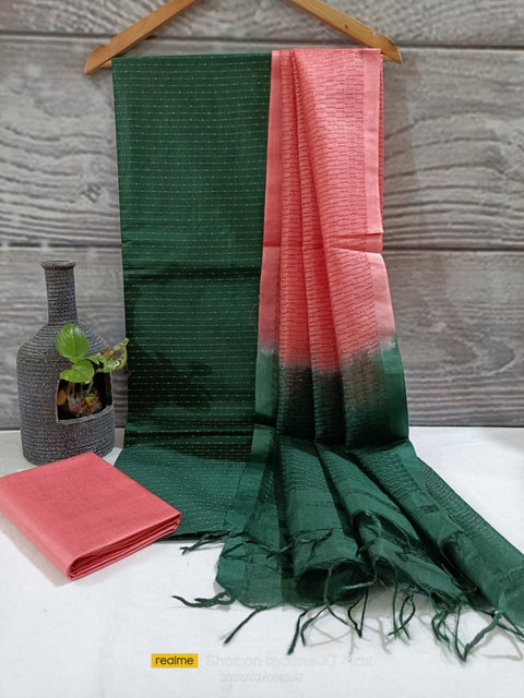 Katan Silk Weaving Suit with Herringbone Dupatta - Green Color