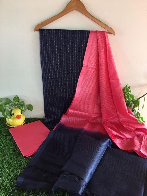 Katan Silk Weaving Suit with Herringbone Dupatta - Black Color