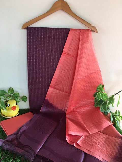 Katan Silk Weaving Suit with Herringbone Dupatta - Wine Color