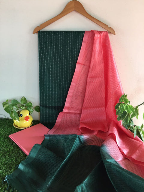 Katan Silk Weaving Suit with Herringbone Dupatta - Green Color