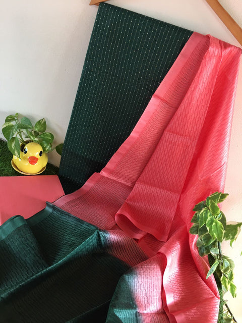 Katan Silk Weaving Suit with Herringbone Dupatta - Green Color