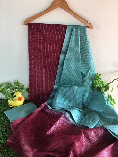 Katan Silk Weaving Suit with Herringbone Dupatta - Maroon & Green Color