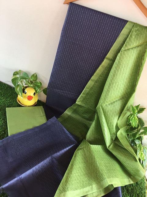 Katan Silk Weaving Suit with Herringbone Dupatta - Blue & Green Color