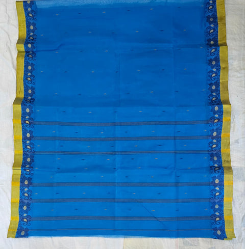 Cotton Bengal Tant Saree Without Blouse Piece - Blue Colour