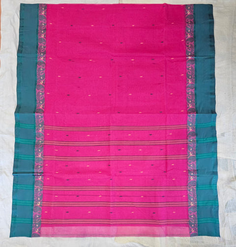 Cotton Bengal Tant Saree Without Blouse Piece - Pink Colour