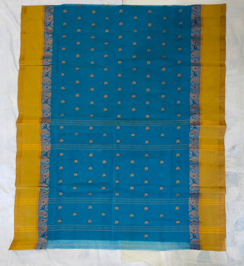 Cotton Bengal Tant Saree Without Blouse Piece - Blue Color