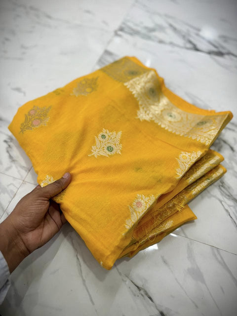 బనారసి సెమీ కటన్ సాఫ్ట్ సిల్క్ చీర - బ్లూ కలర్