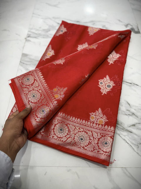 బనారసి సెమీ కటన్ సాఫ్ట్ సిల్క్ చీర - బ్లూ కలర్